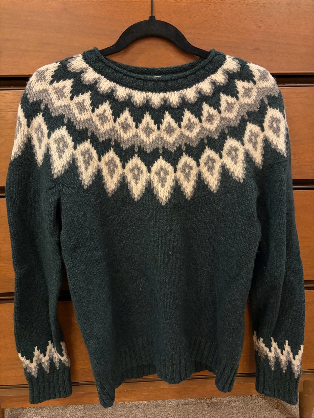 L L Bean Forest Green Nordic Yoke Crewneck Sweater